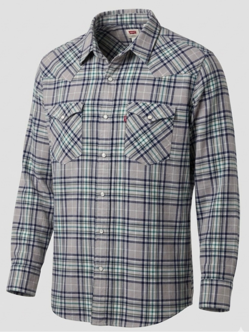 Levi's Men's 3XL Plaid Western Pearl Snap Shirt Long Sleeve Grey Green